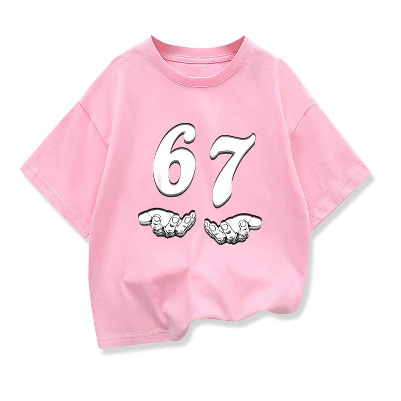 67 Six Seven Kids Summer Clothes Printed Funy Digital Casual Round Neck Summer Looes Tee Comfortable Childrens Tshirt