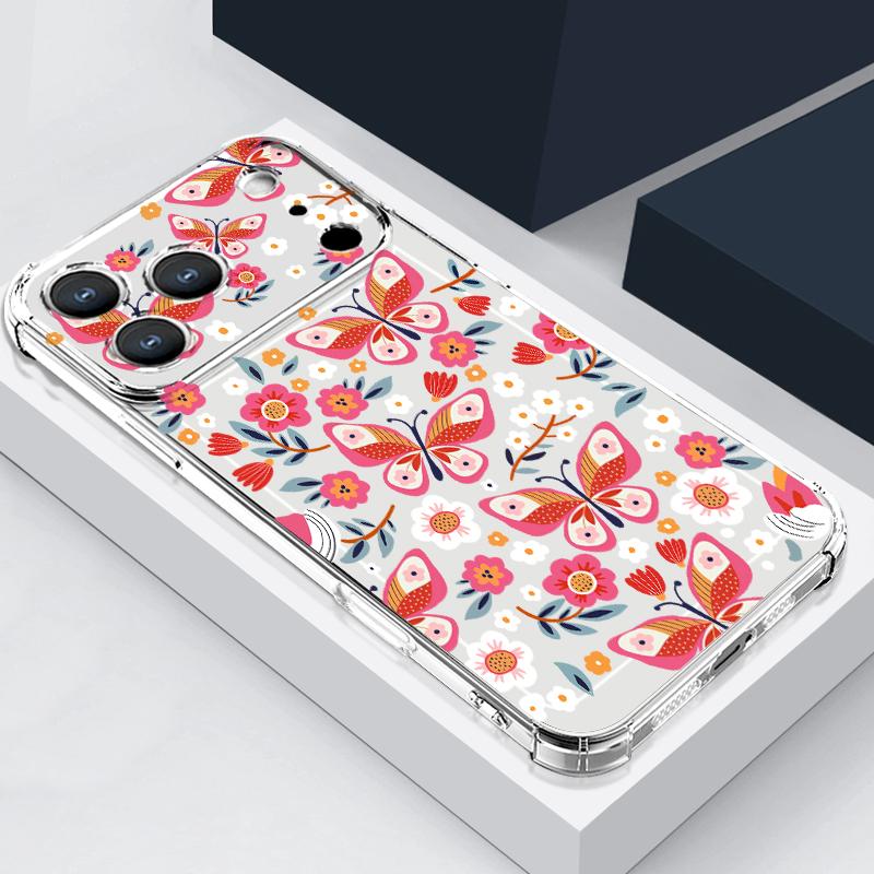 Custodia per Telefono in Silicone con Stampa di Rose e Farfalle per iPhone 17 Pro Max 16 15 14 Pro Max 13 12 Pro 11 Cover Trasparente Morbida Antiurto