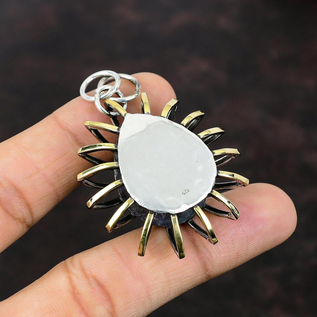 Seraphinite Pendant Dainty Gemstone Jewelry 925 Sterling Silver Pendant 18K Gold Plated Pendant Handmade Jewelry Cage Pendant Gift For Women