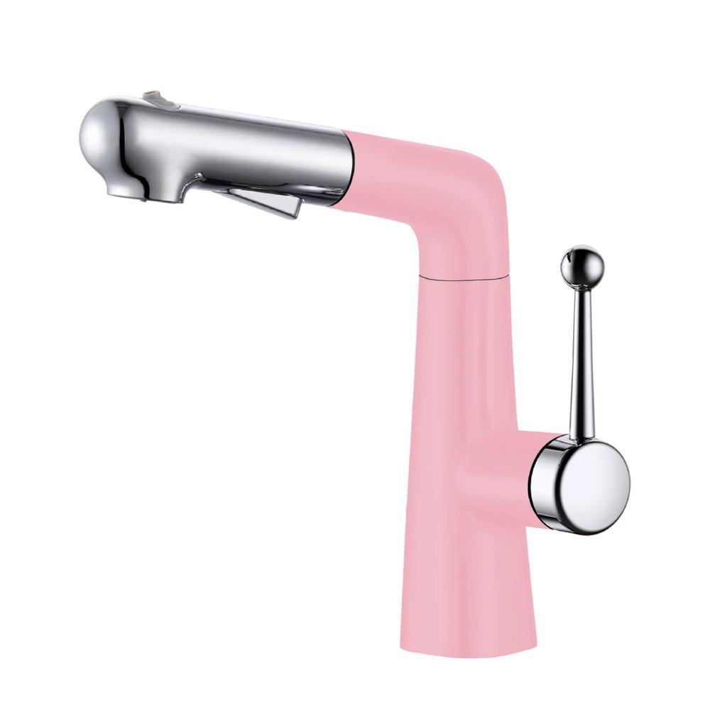 Adjustable Bronze Pink/Yellow Pull-out Bathroom Basin Faucet Splash-proof Rotating Cold And Hot Mixed Water Basin Faucet