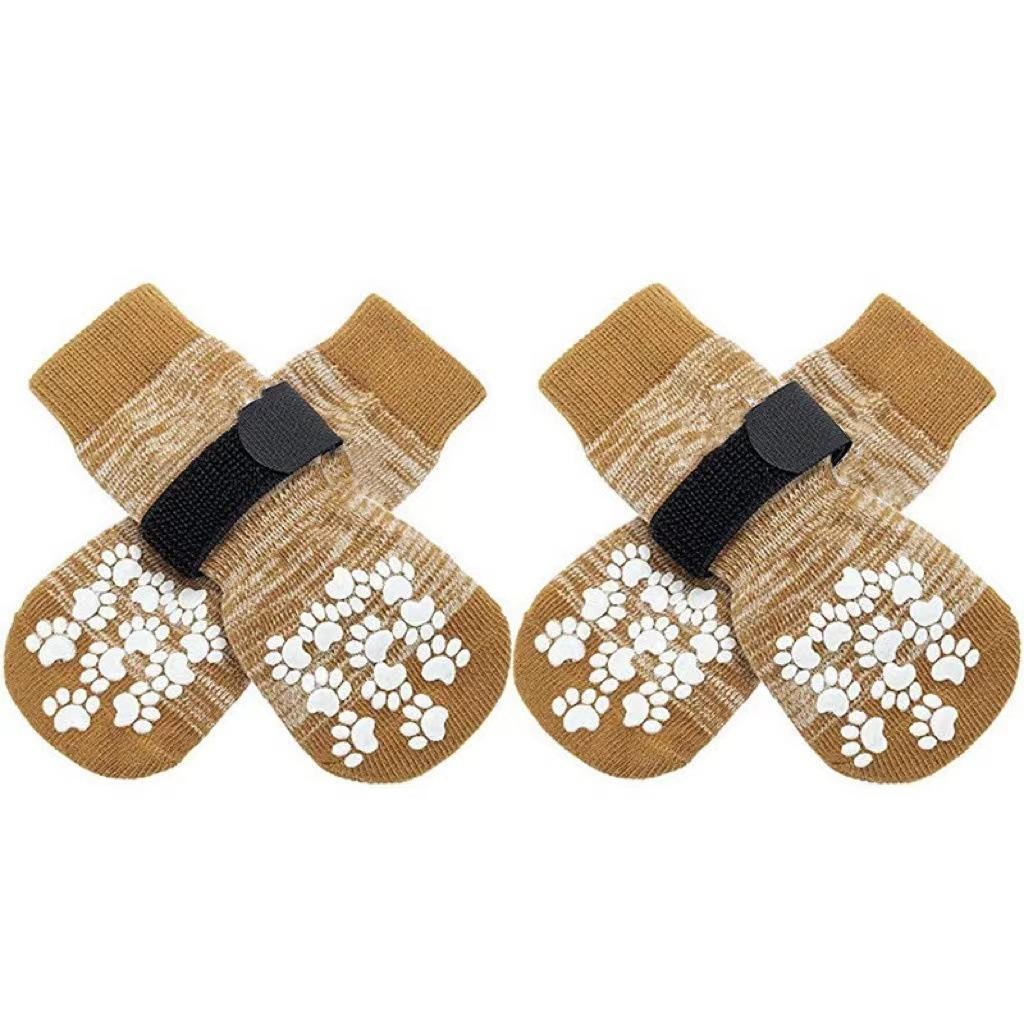 4Pcs Cotton Non-Slip Dog Socks Prevent Licking & Scratching Paws Strong Traction for Hardwood Floors Senior Dogs All Seasons