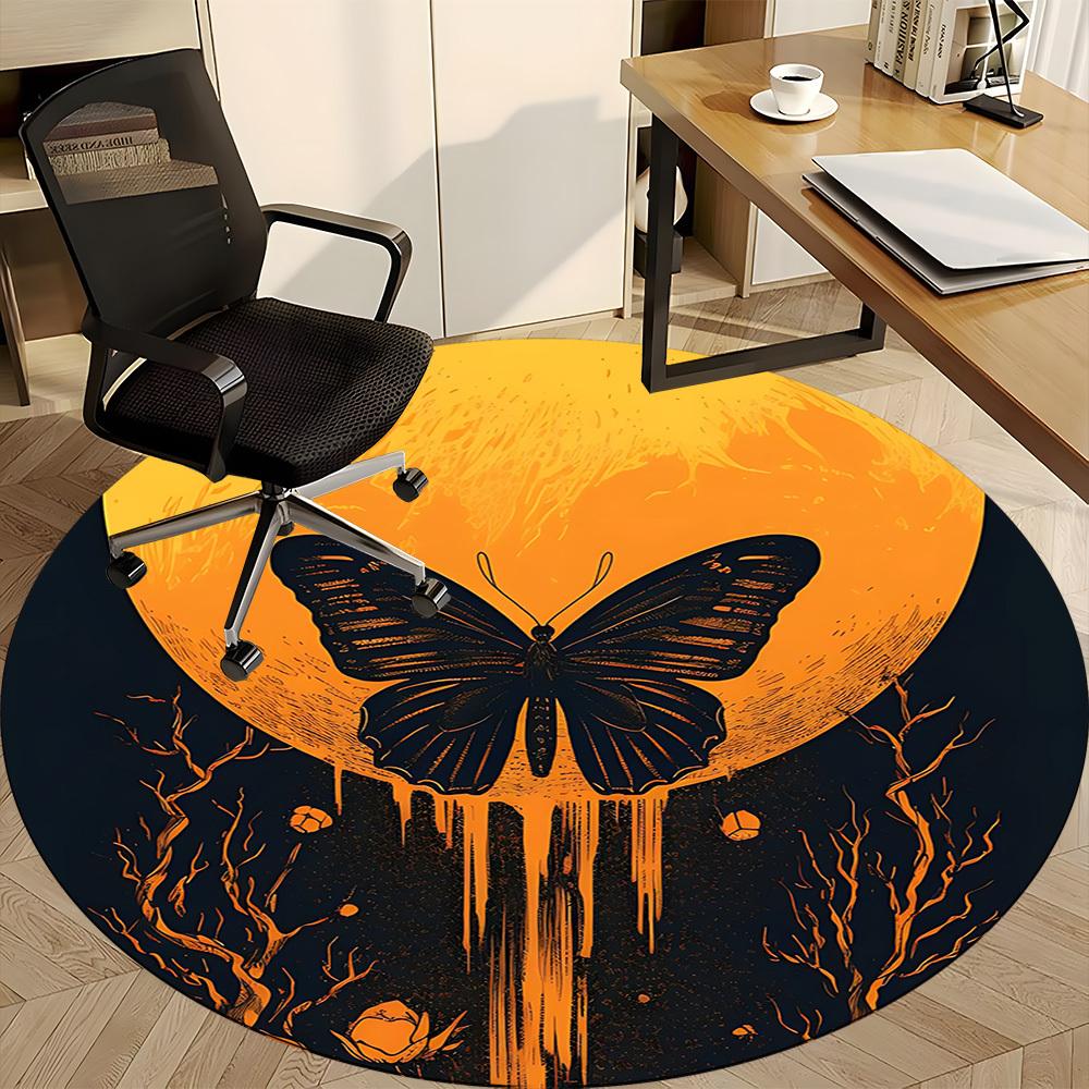 1pc Butterfly Moon Office Round Area Rug, Mat Suitable For Office, Under Office Chairs Bedroom Living Room Home Decor, Room Deco