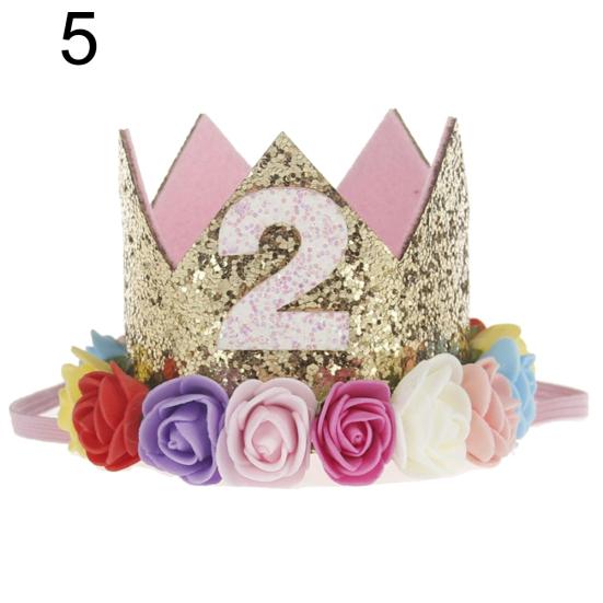 Baby Girl Sequin Number Flower Crown Headband Birthday Party Performing Headwear