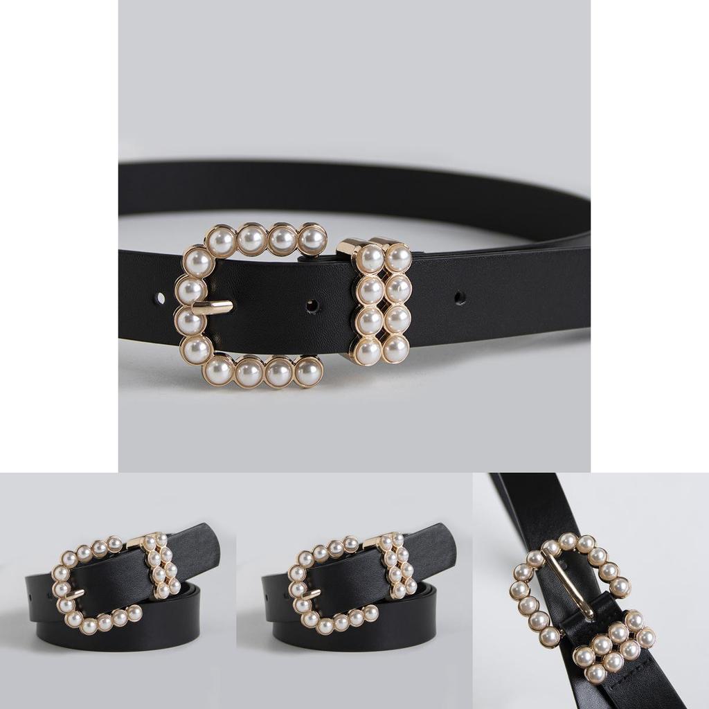 Elegant Womens Faux Leather Belt With Pearl Buckle For Office And Casual Wear
