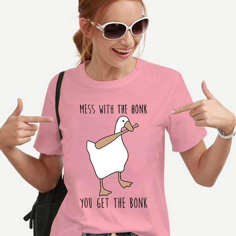 Funny Peace Baseball Duck Print Femei Tricou Harajuku Streetwear Mânecă scurtă Animal Gâscă Moda Casual Haine Tricou de vară