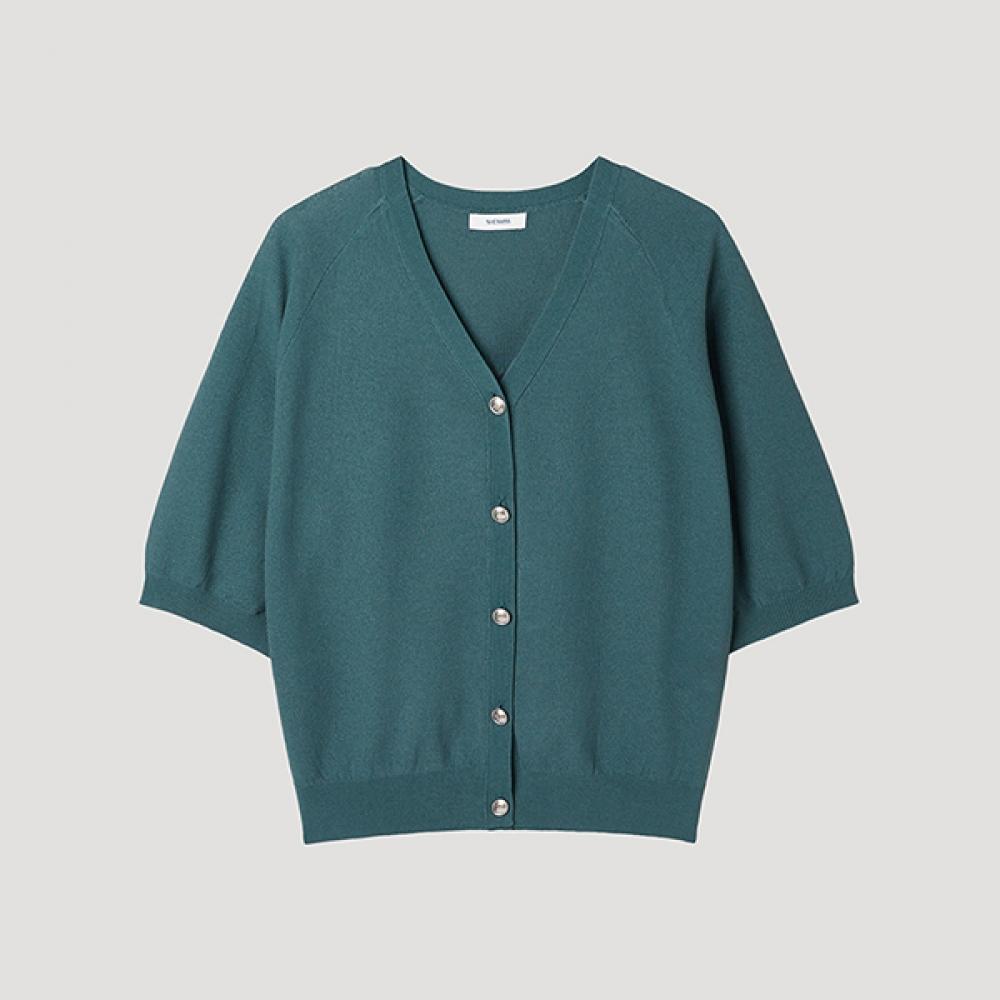 

[shs Miss] Кардиган с V-образным вырезом и короткими рукавами Sskcdp22070 Tg Till Green/55