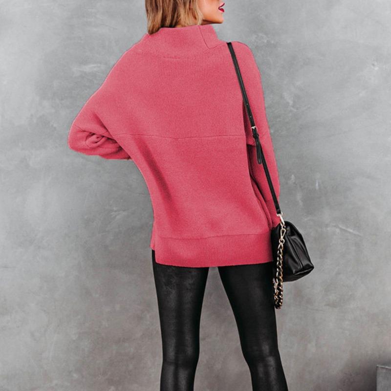 

Женский осенне-зимний однотонный свободный свитер с высоким воротом на одно плечо XL красный