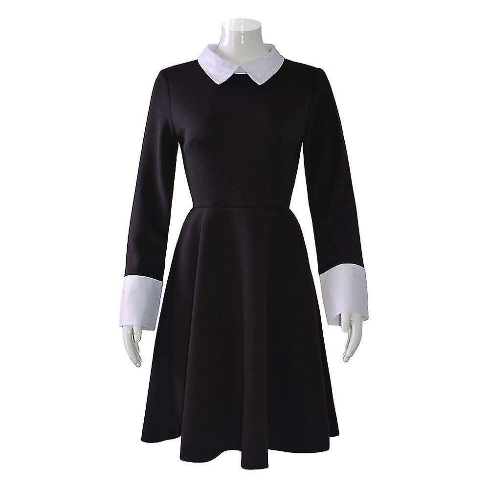 Anime Addams Ailesi Cosplay Çarşamba Addams Kostümü Cadılar Bayramı Kadınlar İçin Siyah Elbise Cosplay Kostümü