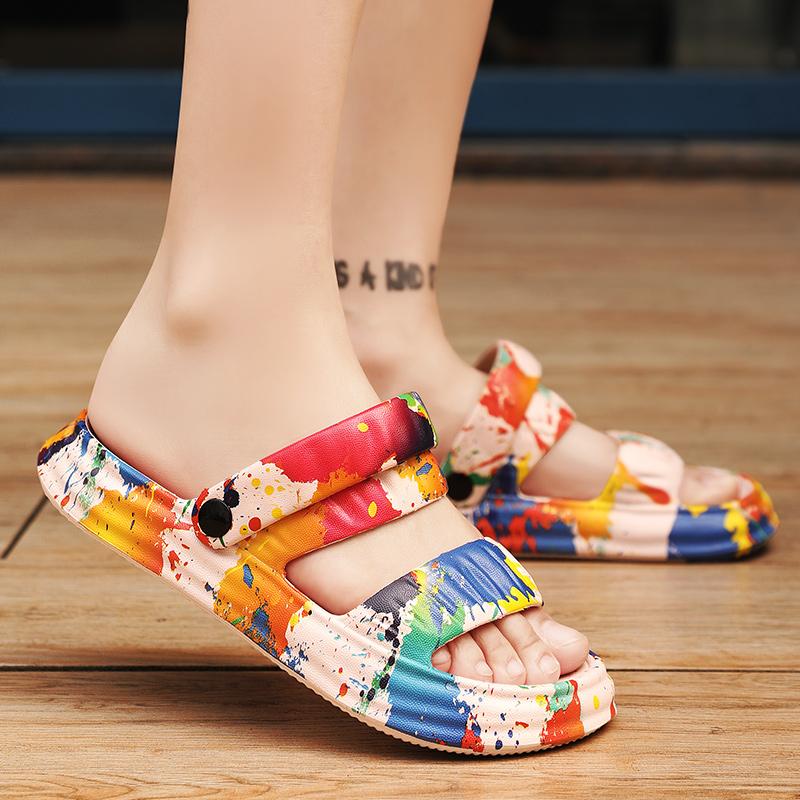 Summer Holiday Printing Soft Women Slippers Vacation Travel Beach Sandals Pillow Platform Home Slippers Comfortable Pattern Clog