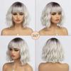 Short White Silver Wigs for Women Ombre Black Grey Curly Wig with Bangs  Synthetic Hair