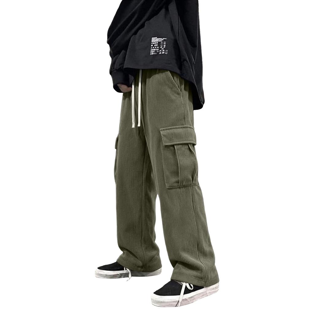 Men's Retro Corduroy Straight Leg Pants with and Multiple Pockets for Casual Wear