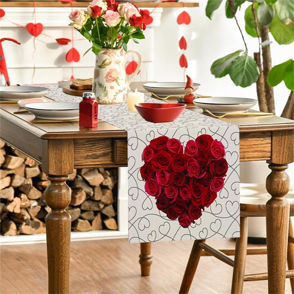 Rose  Linen Table Flag Valentine'S Day Table Decoration Tablecloth Cushion Tablecloth Home Fabric