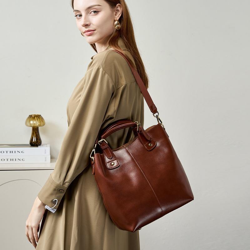 Lederbeutel Damen Retro pflanzlich gegerbtes Rindsleder Messenger Eimerbeutel vielseitig High-End Pendler tragbare Tote Bag