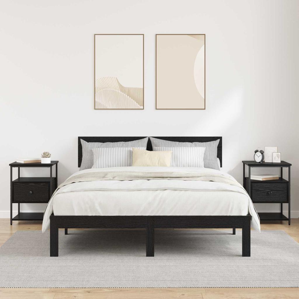 Nightstand Set of 2 Black Oak Effect 40 X 42 X 56 Cm
