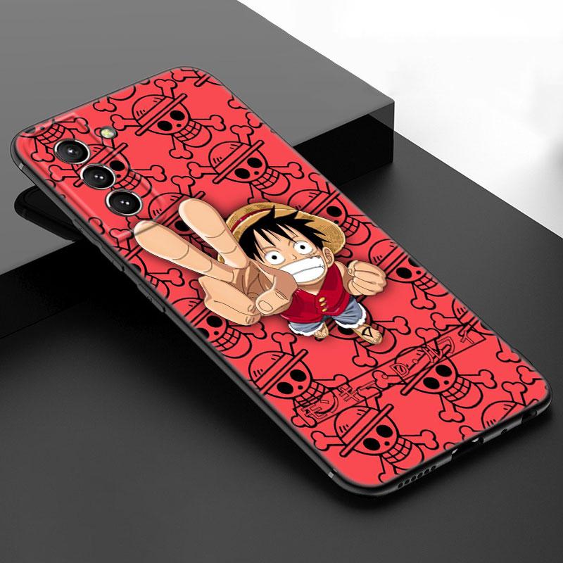 Anime One Piece Luffy Black Silicone Phone Case For Samsung Galaxy S23 S21 S20 FE S24 S22 Ultra S10E S10 S9 S8 Plus