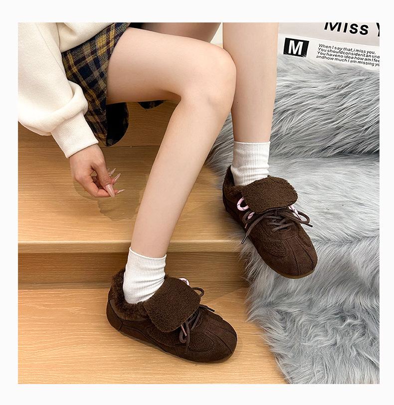 Retro Soft-soled Flat-soled Velvet German Training Shoes for Women's 2025 Winter New Inner Height-increasing Fluffy Shoes Versatile Warm Cotton Shoes