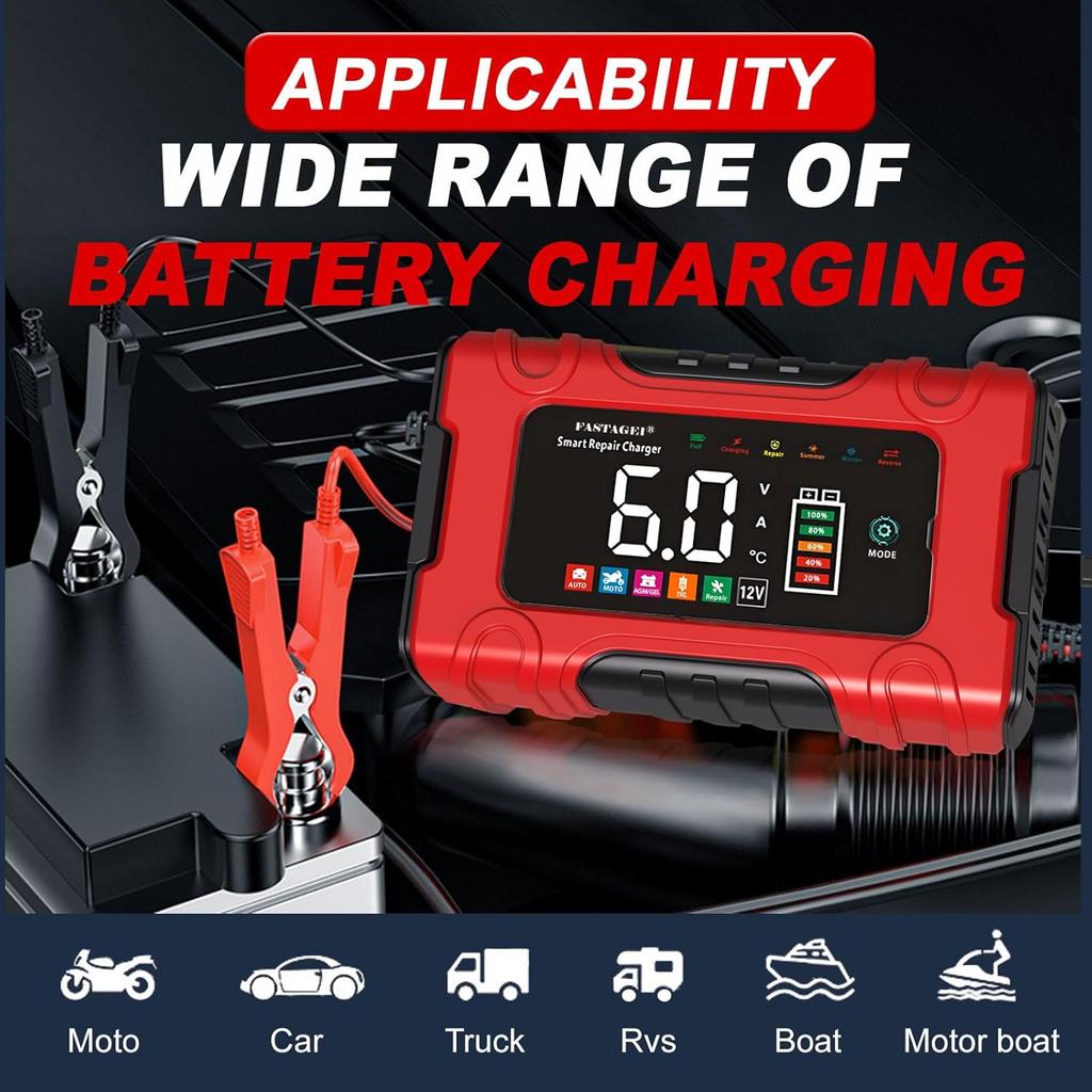 Lead Acid Battery Charger Smart Battery Trickle Charger 12V 6A TKL 2A Automotive Battery Maintainer Desulfator Temp Compensation for Car Truck