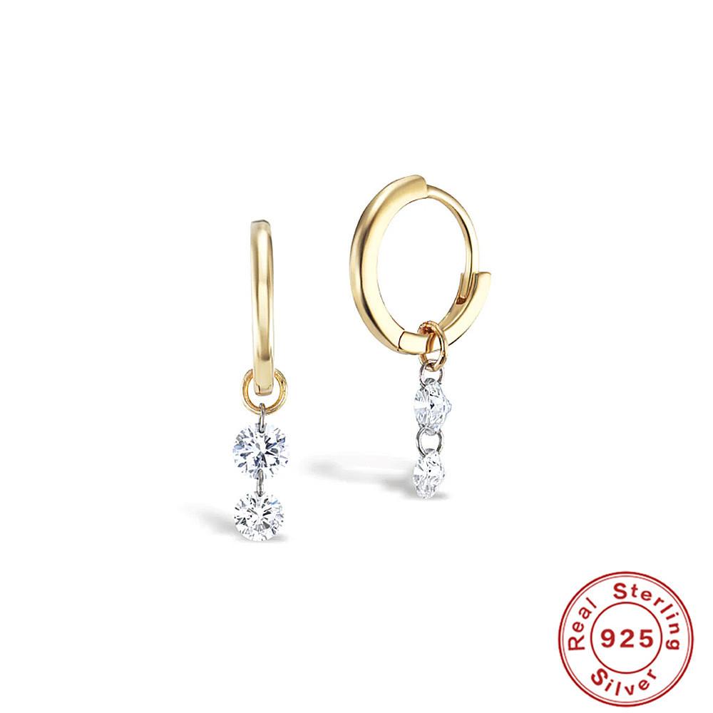 S925 Sterling Silver Zircon Glossy Earrings Earrings Plus Pendant Triple Perforated Zircon Fashion Earrings