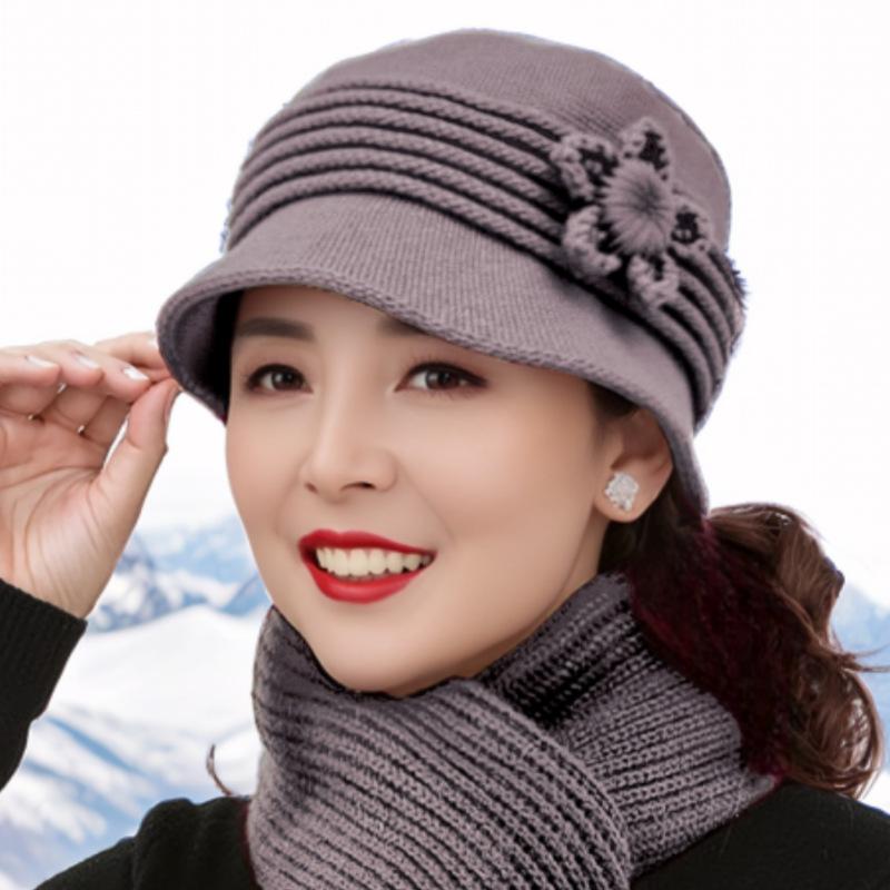 New wool hat winter middle-aged mother hat fleece thickened cold-proof warm winter knitted hat children