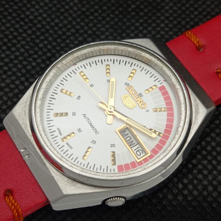 USED VINTAGE SEIKO 5 AUTOMATIC 6309A JAPAN MENS D/D WHITE WATCH 608g-a316322-2 SKU608g-a316322
