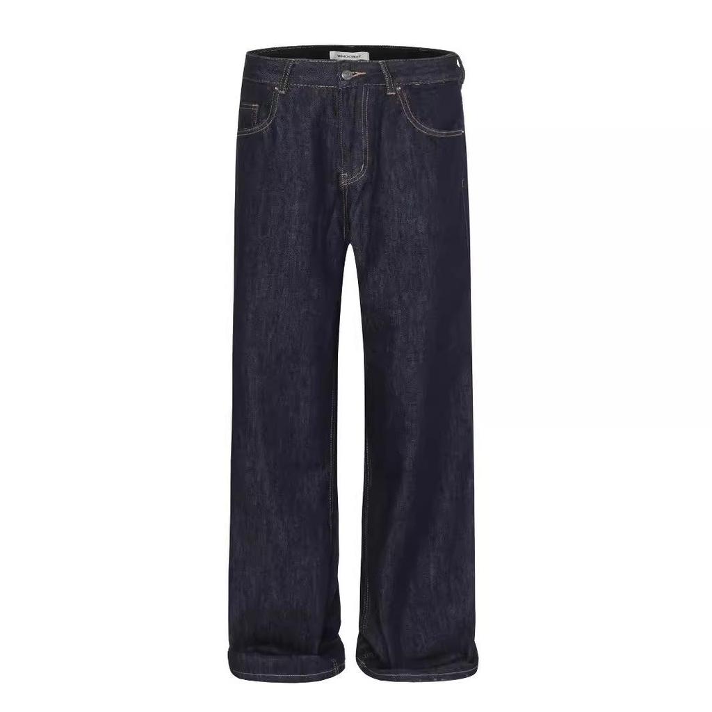 Women’s Plus Size Retro Dark Blue Wide-Leg High Waist Jeans for Autumn