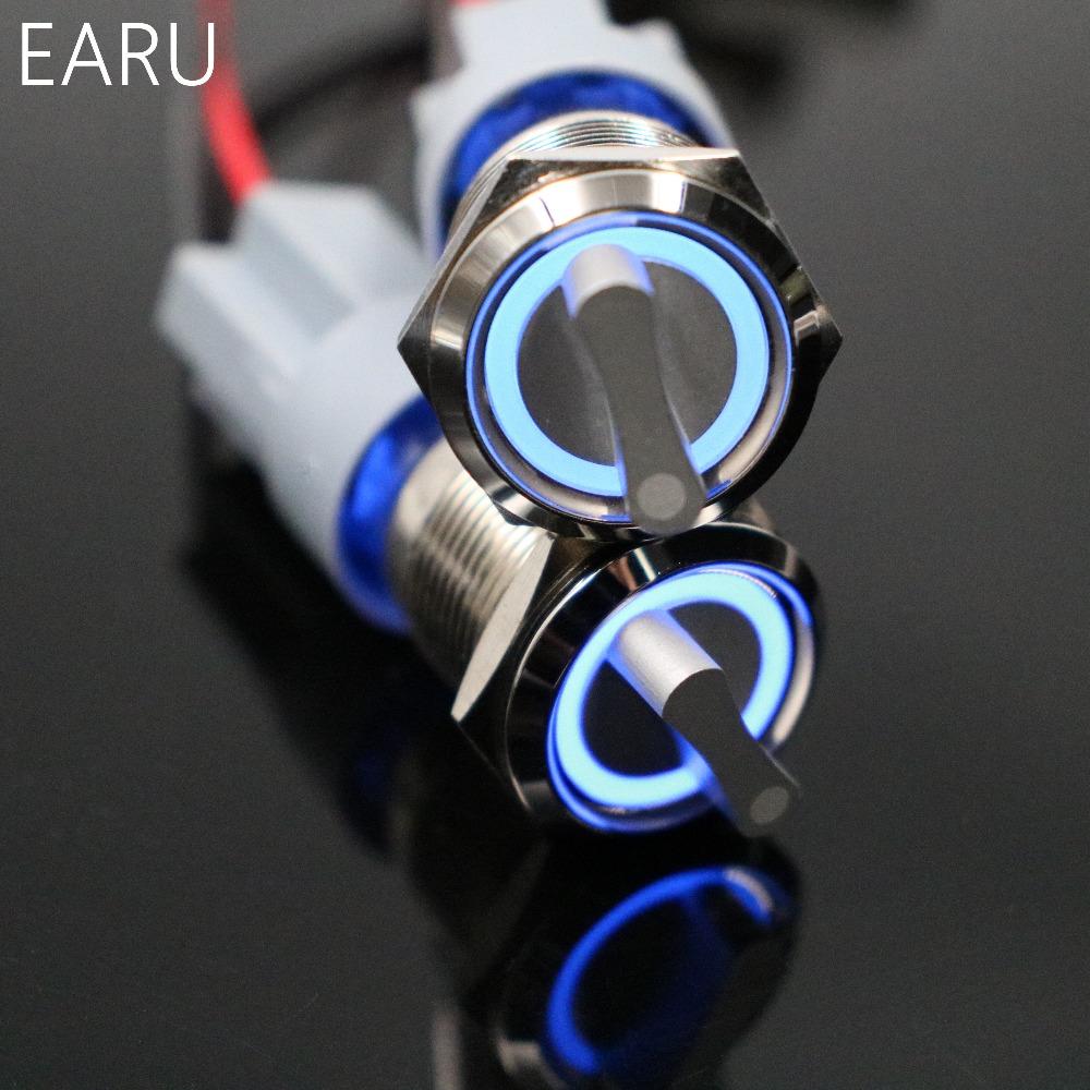 EARU 19mm Waterproof Stainless Steel DPDT Illuminated Metal Selector Switch 2/3 Position Push Button Switch Rotary Switch LED
