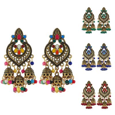 Bohemian Women Heart Bead Tassel Dangle Ear Stud Earrings Statement Jewelry Gift