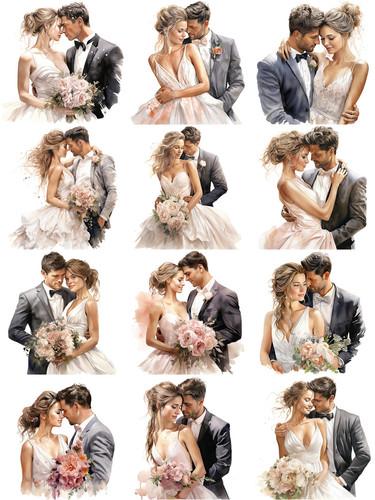 

12Pcs/Pack Wedding Bride Sticker DIY Craft Scrapbooking Album Junk Journal Decorative Stickers