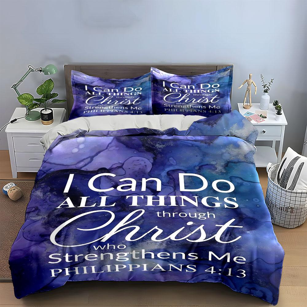 Christian Bible Verse Bedding Set Bedding Duvet Cover Set Duvet Cover Pillowcases (1 * Duvet Cover 2 * Pillowcases, without duvet insert)