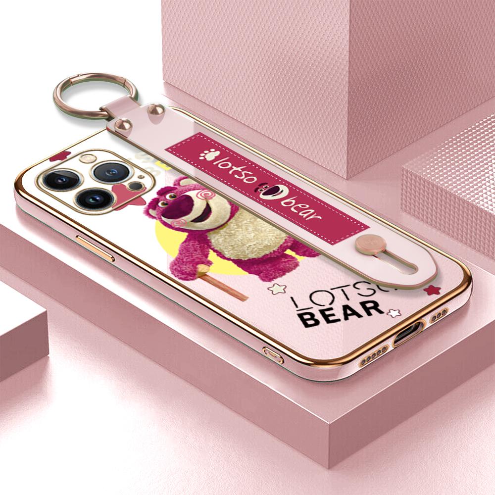 

(С браслетом) Мягкий чехол с рисунком Микки и Минни Маус с квадратными краями и покрытием для телефона, роскошный чехол из ТПУ с покрытием для OPPO Reno Realme