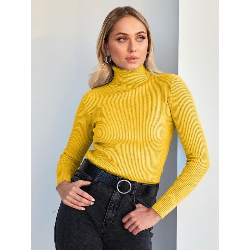 Herbst Winter Rollkragen Strickpullover Mode Damen Casual Pullover Unterteil Langarm Pullover Einfarbig Schlicht Basic Oberteile Strickbekleidung 1224