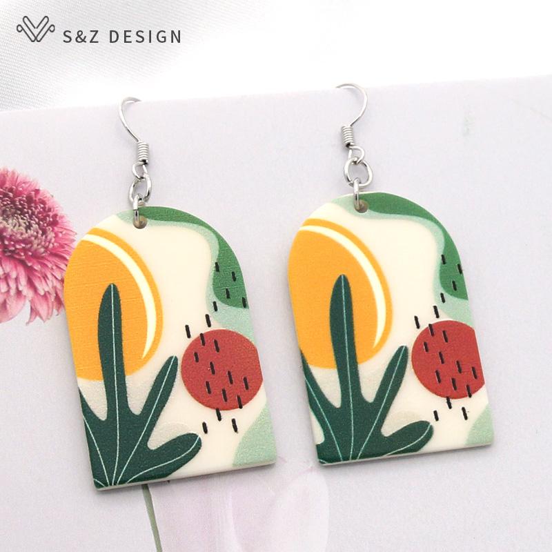 

Модные красочные граффити акриловые серьги-капли с пейзажами для женщин и девочек, модные вечерние индивидуальные ювелирные изделия цвета белого золота, повседневные аксессуары