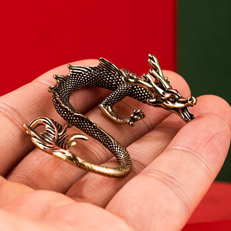 Handcrafted Brass Dragon Figurine 1Pcs Chinese Zodiac Retro Mini Mythical Beast Statue Home Desk Decor Collection