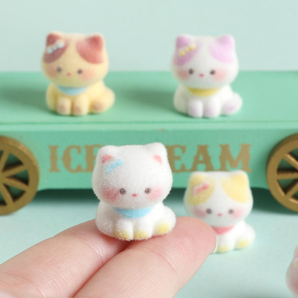 Flocked Cat Decor Fluffy Resin Animal Figures Cute Mini Desk Ornament Car Dashboard Accessory DIY Craft Supplies