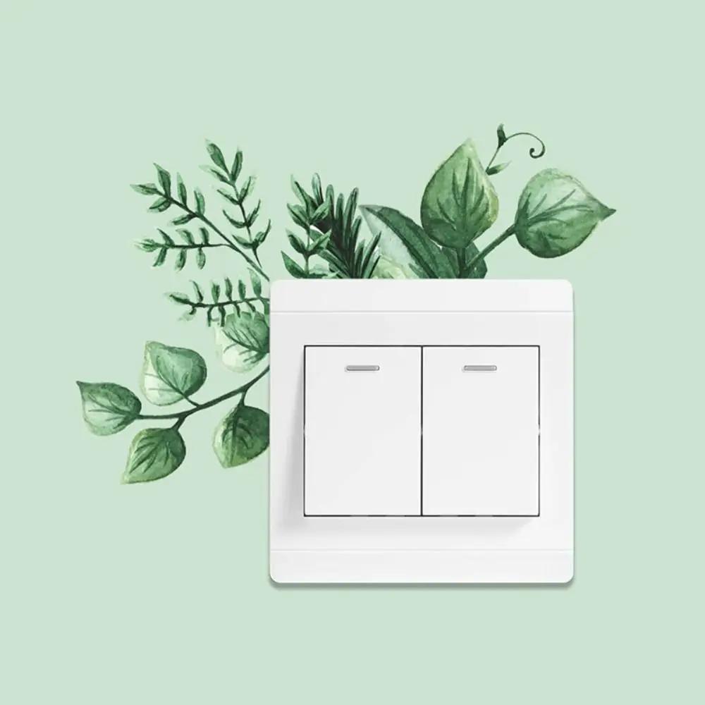 Creative Rose Daisy Peony Flowers Leaves Green Plant Wall Switch Stickers PVC Light Plugs Switches Plant Decals Home Decor Gifts