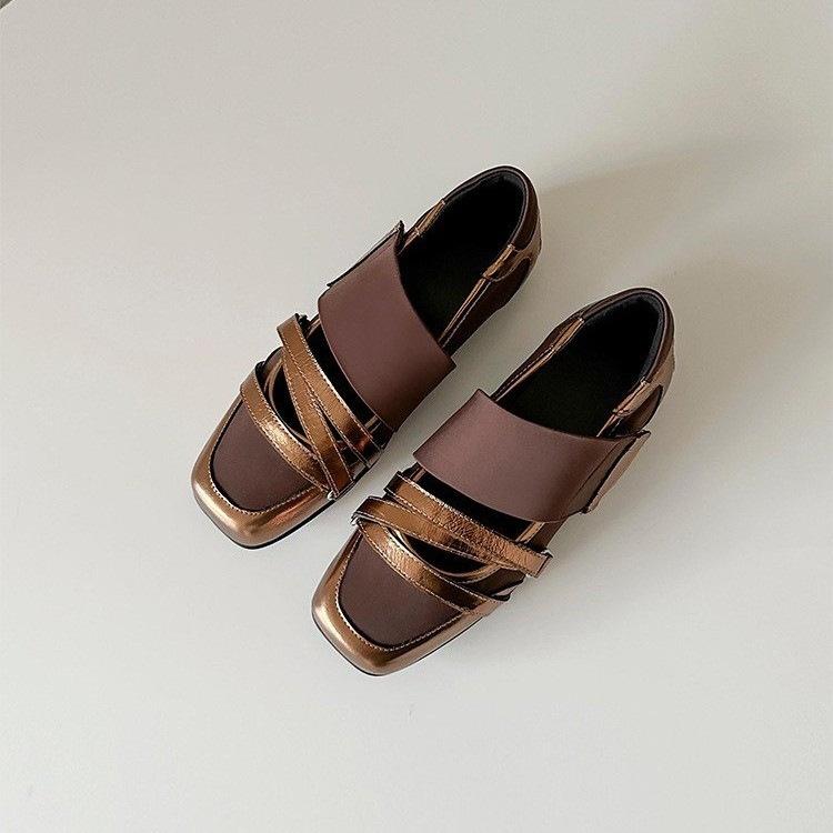 

22 shallow mouth high-end niche ballet shoes French soft leather design sense fashionable sports style beautiful single shoes 35 золотой