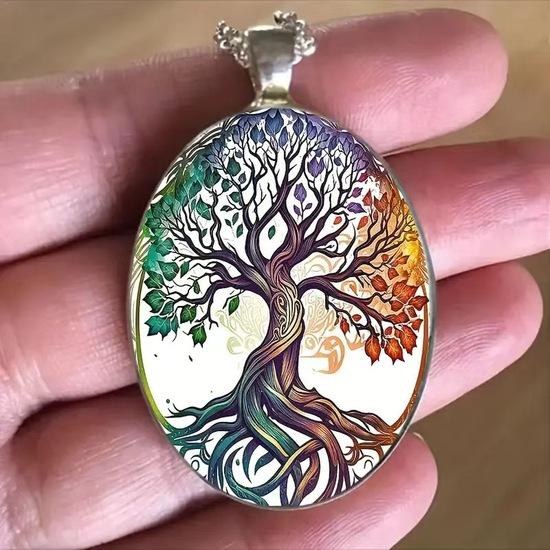 Bohemian Style Tree Glass Pendant Necklace
