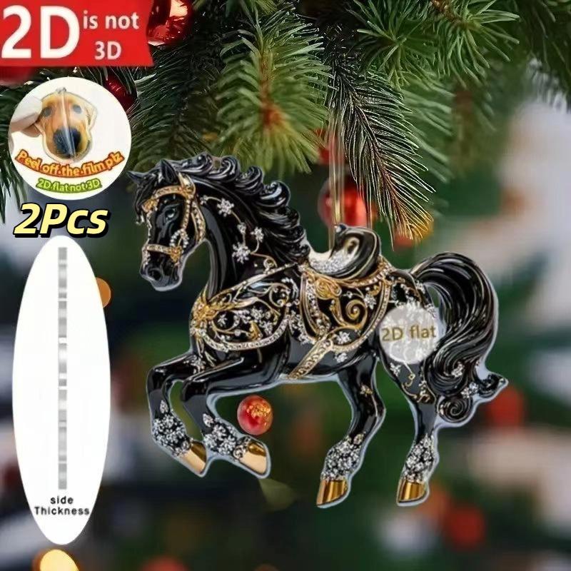 2/3/8Pcs Christmas 2D Flat Acrylic Horse Keychain Pendant Home Decoration Gift Festive Aesthetic Car Hanging Ornament Keychain