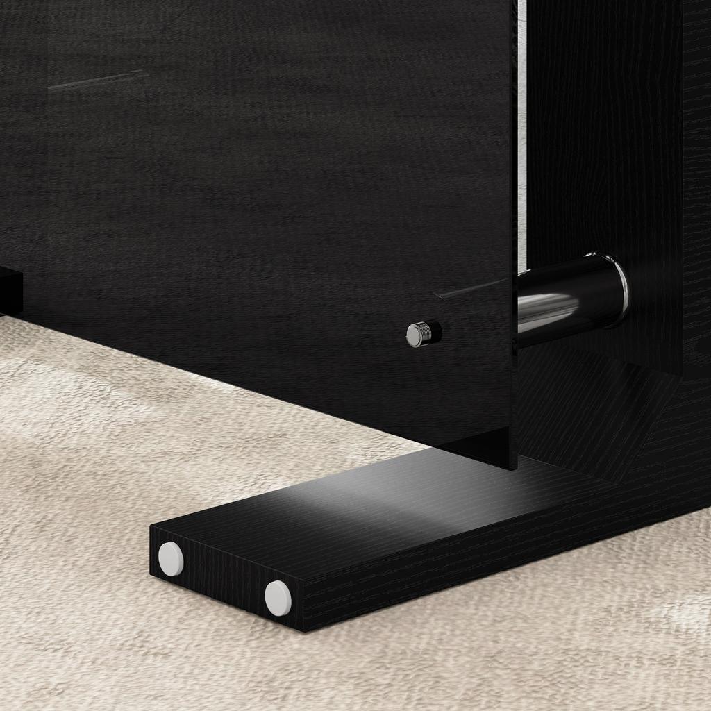 Modern 2-Level Coffee Table In Wood and Steel with Tempered Glass Top, 90x50x42 Cm, Black