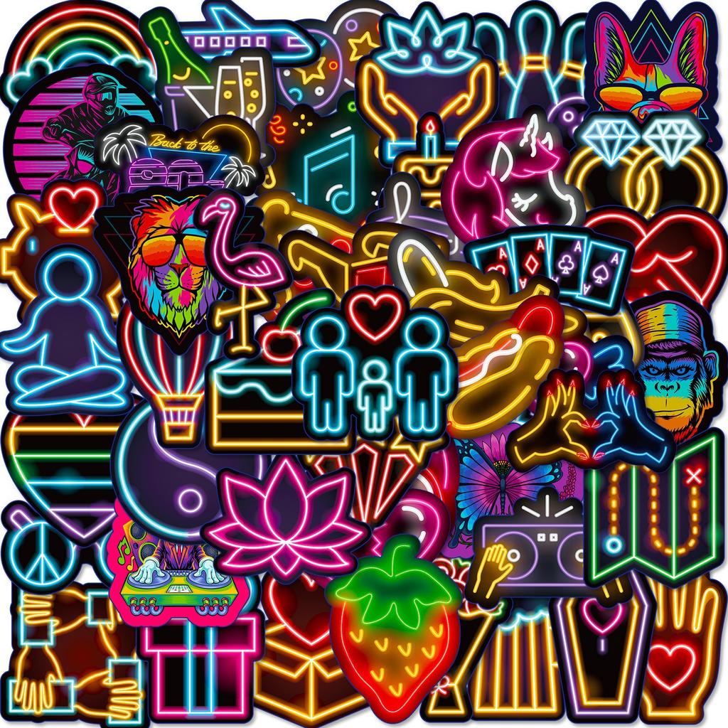 50-300 Neon Stickers Dark Night DIY Neon Doodle Personalized Colorful Creative Car Stickers