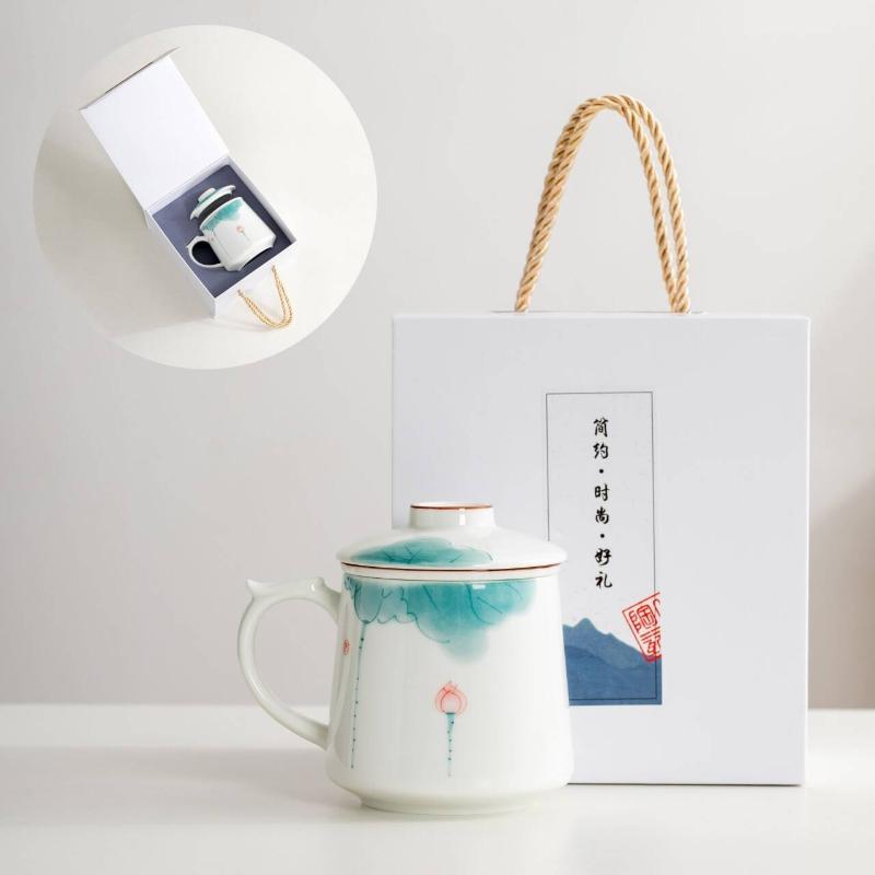 Celadon Hand - Painted Tea - Making Cup Fresh - Style Water Cup Ceramic Cup for Home and Office Use Tea - Filtering Cup