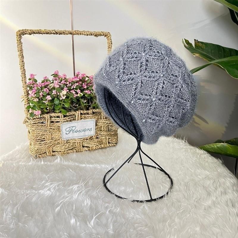 Korean version of fashion pearl headgear ear protection knitted heap hat winter handmade thickened warm mother wool hat women