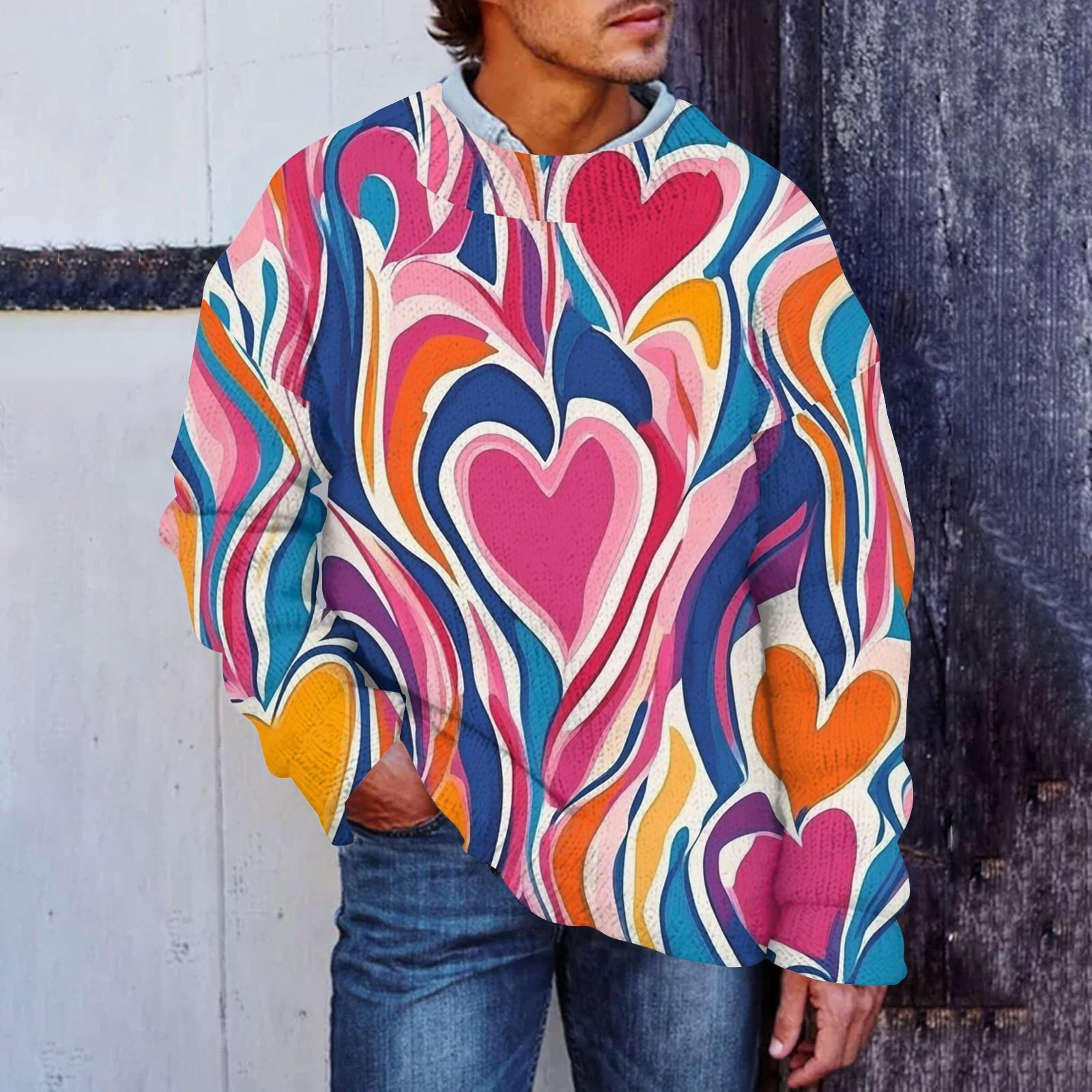 

Чоловічий штучний светр з принтом, світшот із круглим вирізом, вільний топ з довгими рукавами XXL рожевий