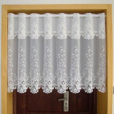 Weißer Halbfenstervorhang, Blumenstickerei, Gazevorhang, Küche, Erkerfenster, Tür, Halbschattierung für Haustür, Dekorstoff, Kaffeevorhang ohne Stange