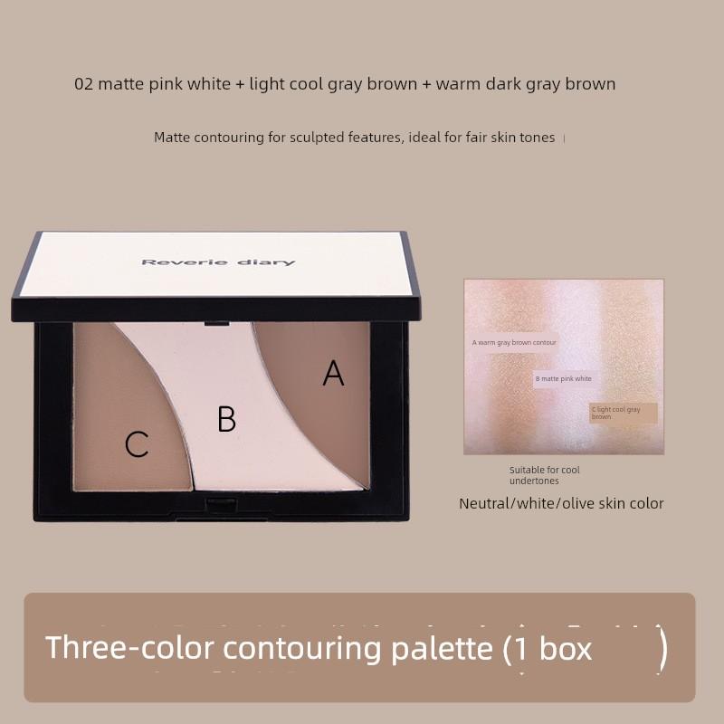 Shadow Contouring and Highlighting All-In-One Palette, Three-Color Brightening Matte Face Contouring Palette, Nose Shadow and Blush Three-In-One