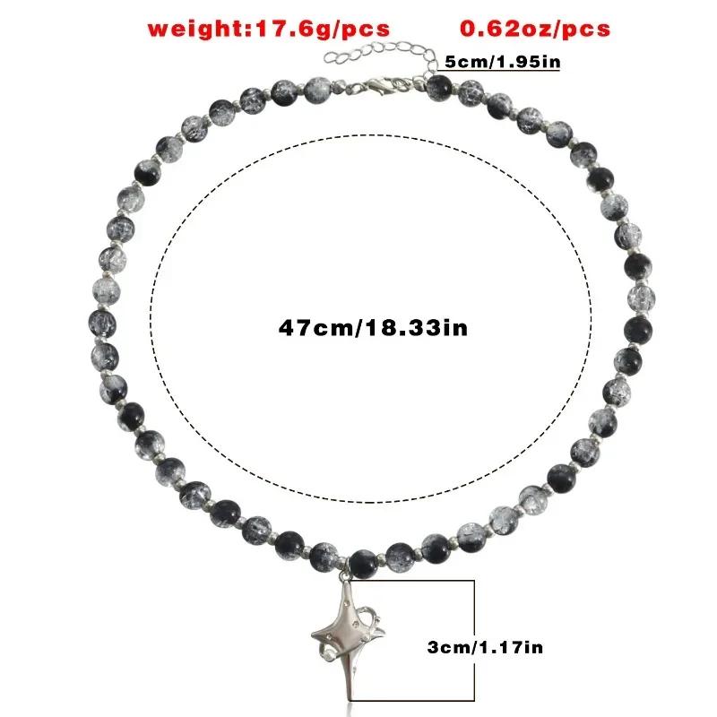 Punk Vintage Cross Star Crystal Beaded Collar Pendant Necklace for Women Personality Baroque Pearl Chain Hip Hop Rock Jewelry
