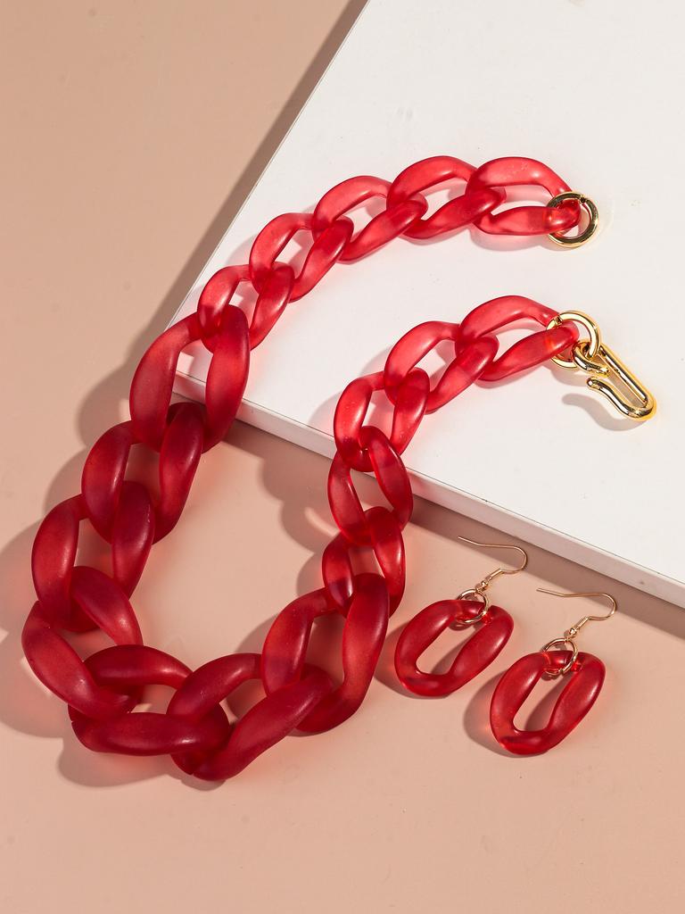 Statement Big Acrylic Long Chain Earring Necklace Set for Women Men Boho Thick Link Chain Necklaces Pendants Rock Jewelry Gifts