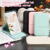 1PC Mini Folding Makeup Mirror Solid Color PU Leather Simple Portable Handheld Desktop Makeup Mirror High Definition Vanity Tool