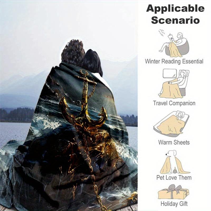 Elegant Golden Anchor Printed Blanket: Perfect for Cozy Nights and Festive Gifting - Available In Various Sizes