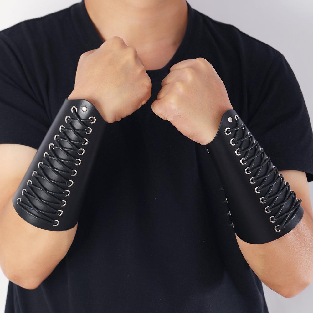 European & American Punk Rock Leather Bracelet - Braided Cord Wristband for Motorcycle Riding